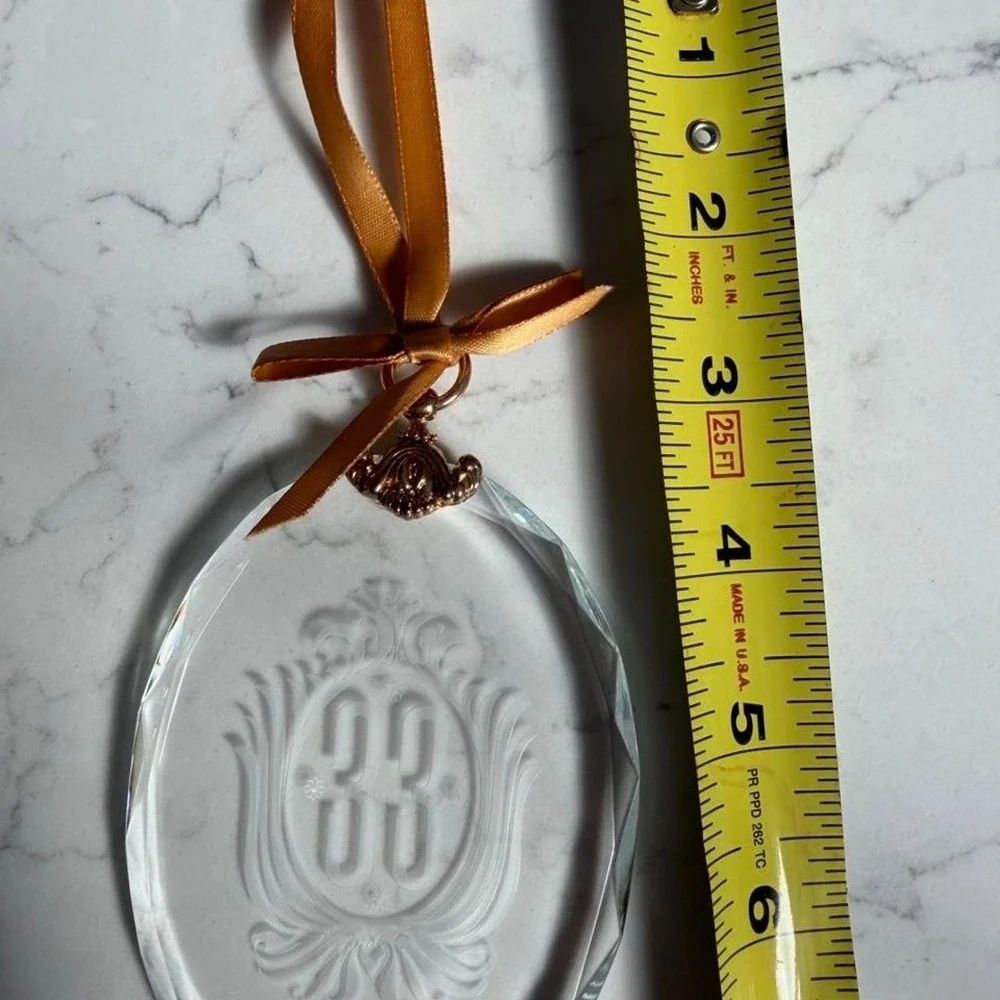 Disney Club 33 Crystal Glass Christmas Ornament w/ Bag & Velvet Pouch Rare